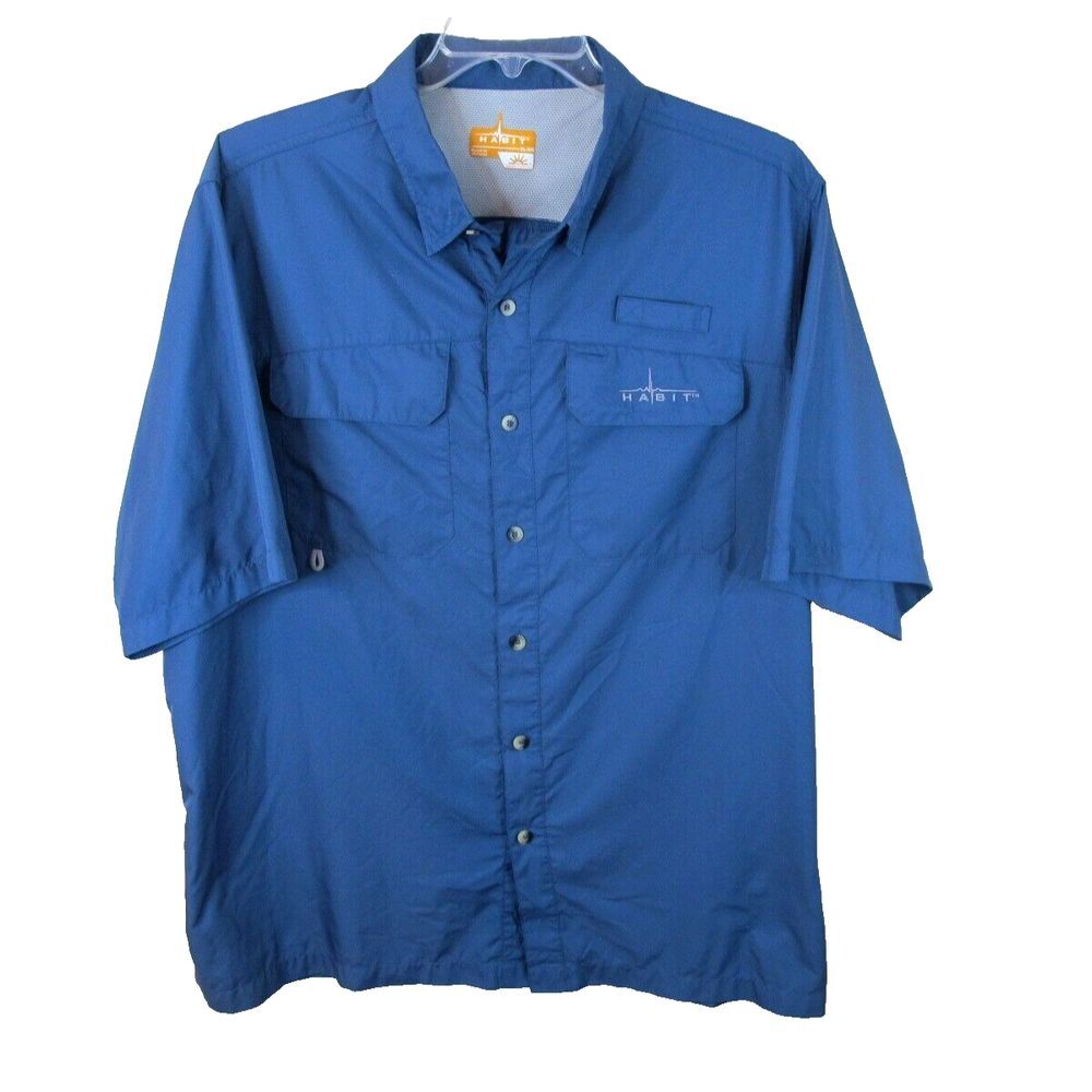 Habit Short Sleeve‎ Vented Fishing Shirt Men's XL Blue Polyester Summer Casual